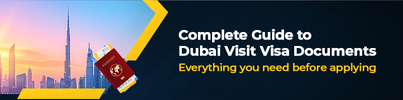 Featured image showing Dubai skyline and “Dubai Visit Visa Requirements"