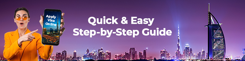 Laptop screen showing Dubai visa application form with Dubai skyline