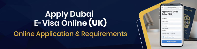 Laptop showing Dubai e-visa application form with UK passport