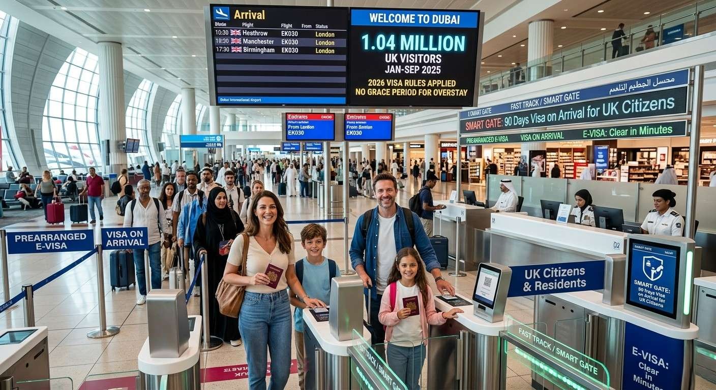 British travellers using the Smart Gate system at Dubai International Airport arrivals in 2026