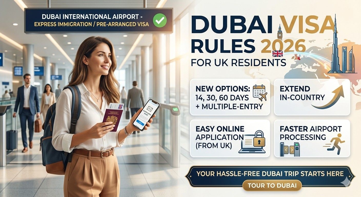An infographic detailing Dubai visa rules and the application process.